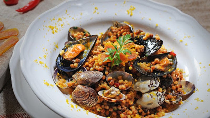 Fregola with clams and bottarga